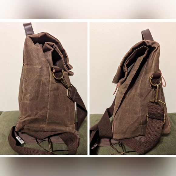 ASEBBO Insulated Lunch Bag 10L Waxed Canvas and Leather Cool Crossbody Bag - Picture 6 of 15